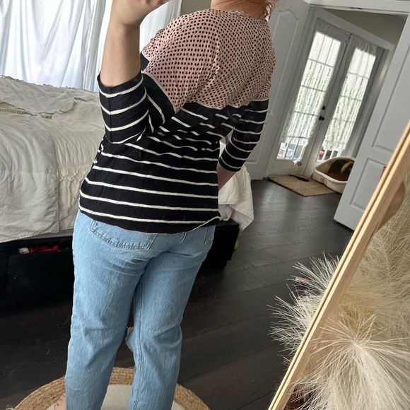 Anthropologie Postmark Polka Dot Striped 3/4 Sleeve Top - Picture 6 of 7